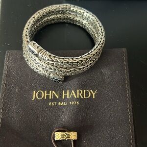 John Hardy Sterling silver/black sapphire bracelet. One size fits all.